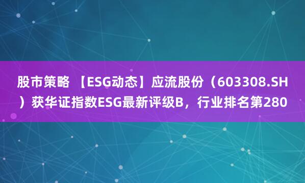 股市策略 【ESG动态】应流股份（603308.SH）获华证指数ESG最新评级B，行业排名第280
